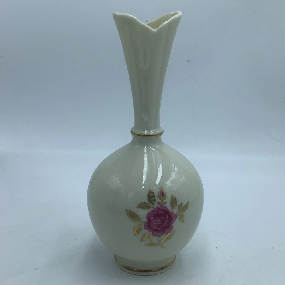 Vintage Lenox Bud Vase Pink Rose Hand Decorated in 24K Gold